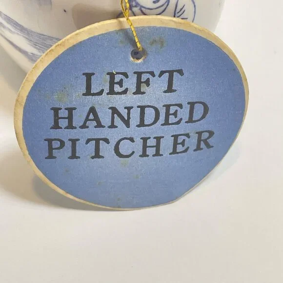 Left-Handed Ceramic Pitcher With Blue & White Nautical Design 5